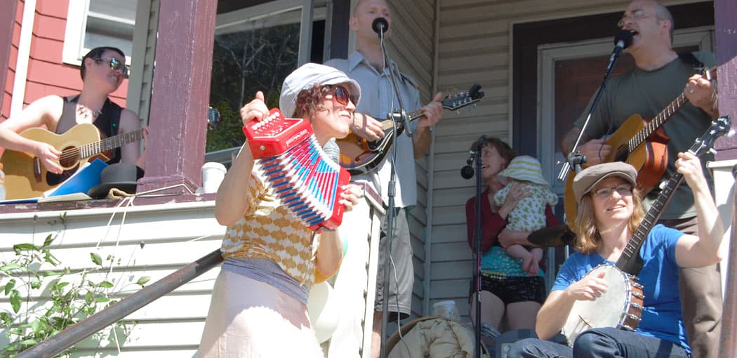 Members of Die Nacktschnecken and A Proper Mob peforming at the 2012 PorchFest. Catch them on Trull Street this weekend. (Greg Cook)