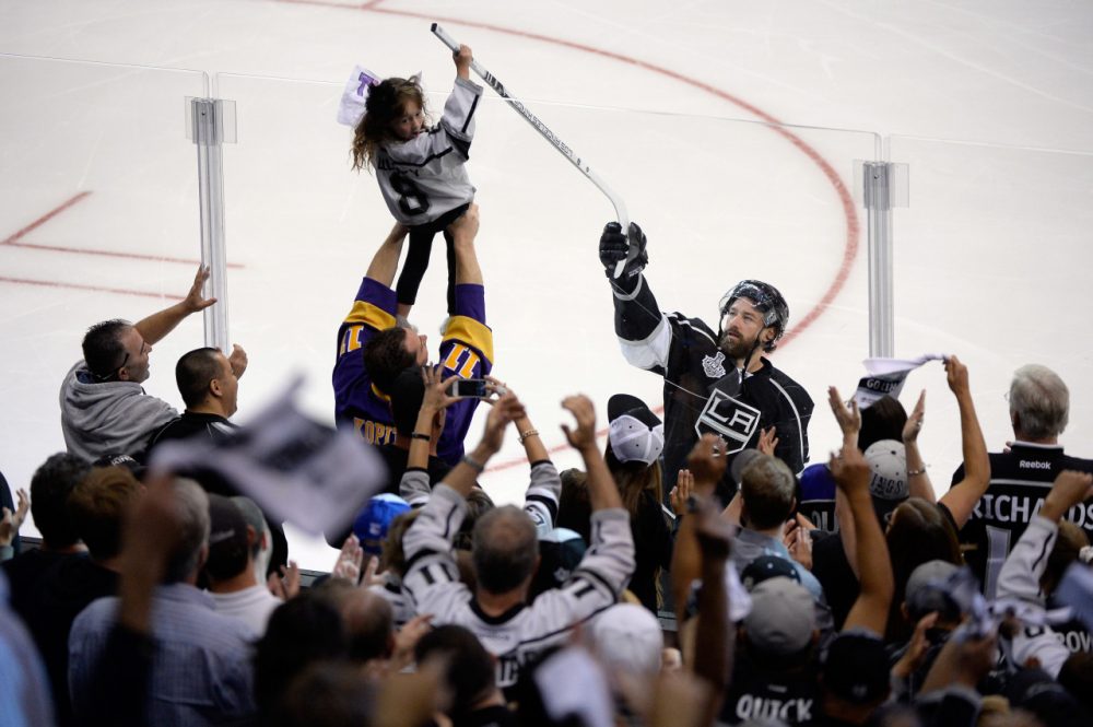 during Game One of the 2014 NHL Stanley Cup Final at the Staples Center on June 4, 2014 in Los Angeles, California.