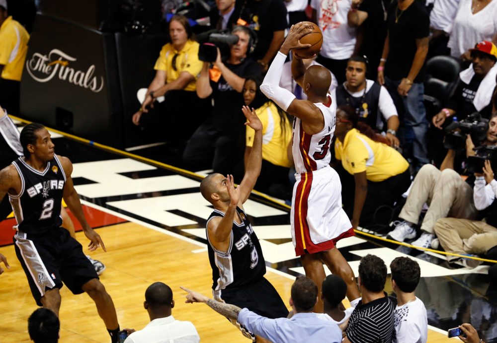 During the 2013 NBA Finals, Ray Allen drilled a three-pointer to save the Heat's season in Game 6. Chances are this won't happen again this year. (Kevin C. Cox/Getty Images)