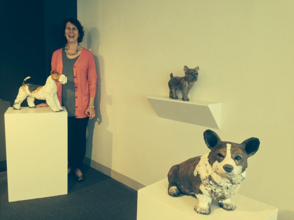 Artist Ronnie Gould. Her &quot;All Dogs&quot; solo exhibit is on display in Concord at the Lacoste Gallery. (Sacha Pfeiffer/WBUR)