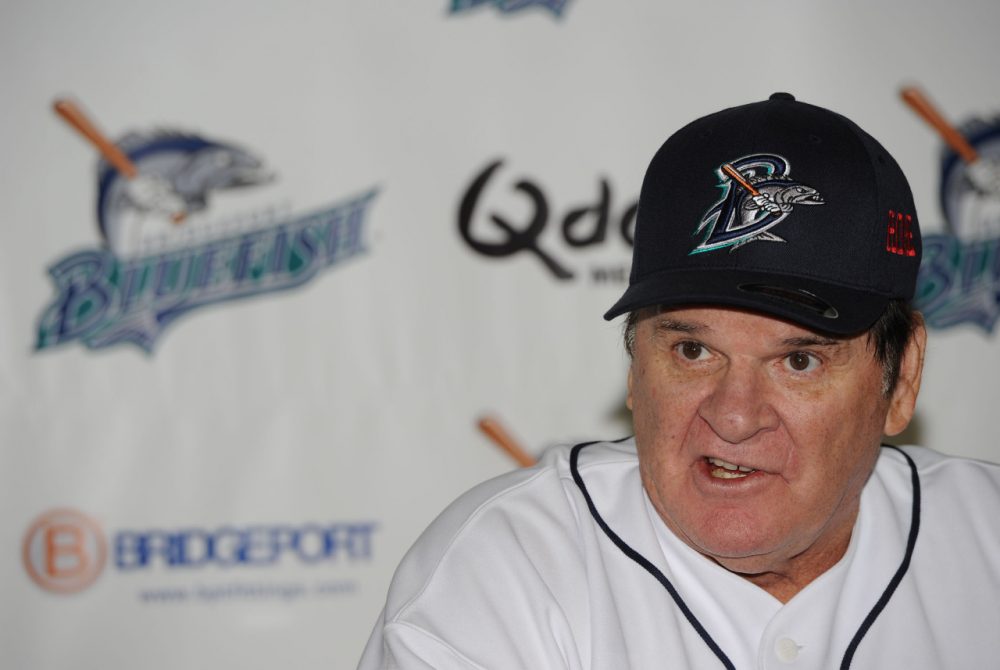 Pete Rose, owner of Major League Baseball's all-time hits record, managed the Bridgeport (Conn.) Bluefish of the Atlantic League for a day. The league is not affiliated with MLB. (Christopher Pasatieri/Getty Images)