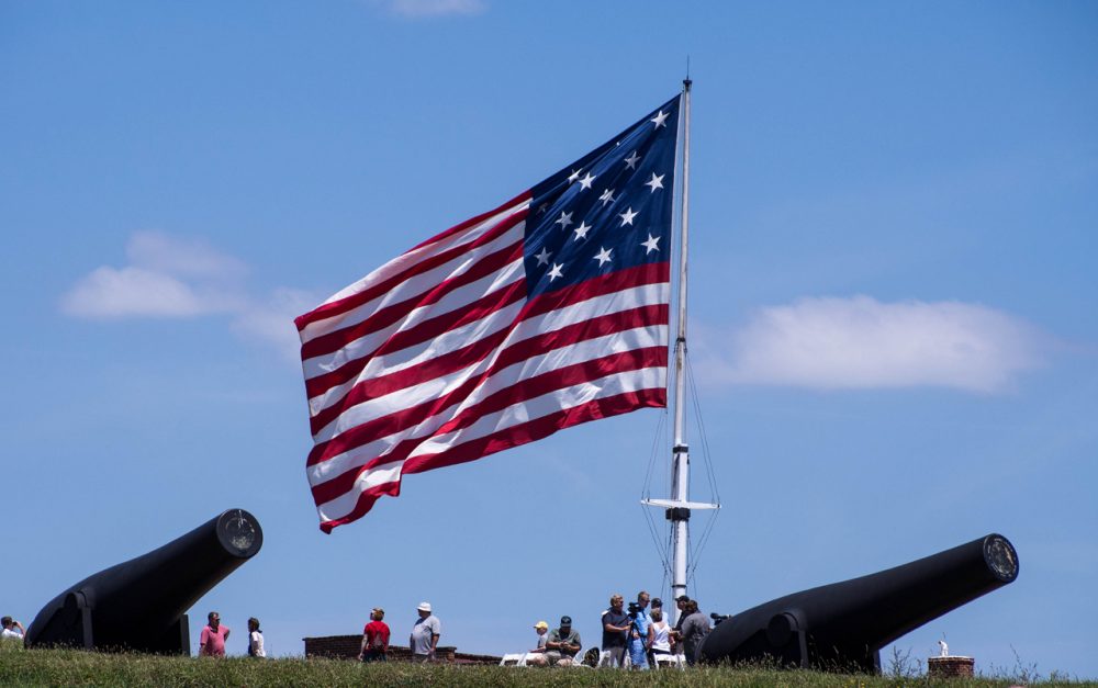 An American flag with 15 stars still flies over Fort McHenry in Baltimore, the site of the Battle of Baltimore during the War of 1812. Francis Scott Key was inspired to pen &quot;Star Spangled Banner&quot; after witnessing the battle. (Danny_Eugene/Flickr)