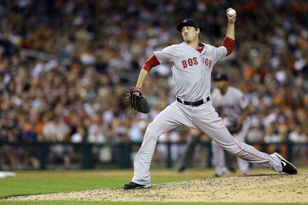 Boston Red Sox relief pitcher Andrew Miller throws during a game against the Detroit Tigers last month. (Carlos Osorio/AP)