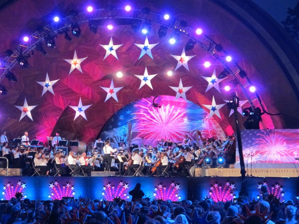 The Boston Pops held their annual concert for the 4th of July celebration a day early due to impending poor weather conditions from Hurricane Arthur. (Andrea Shea/WBUR)