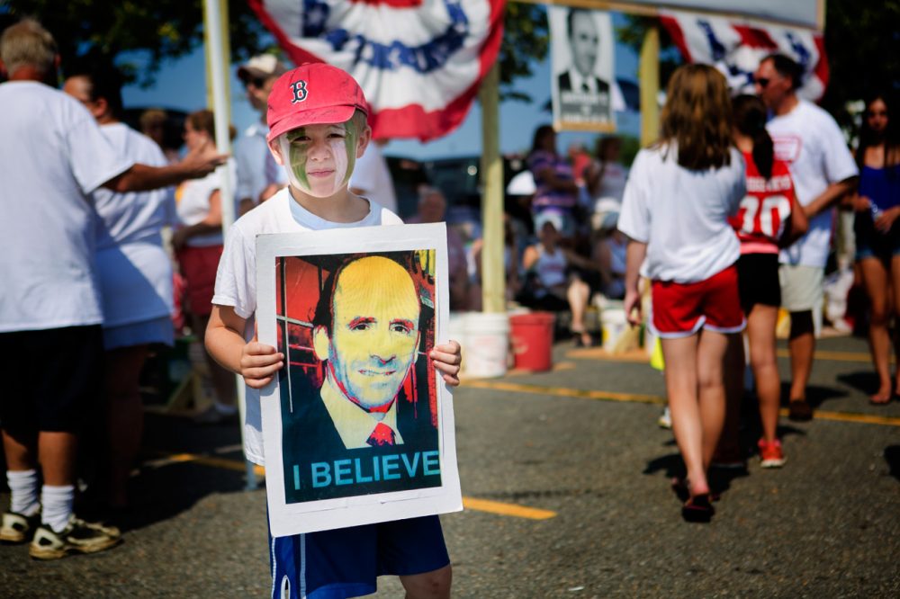 Thousands rally once more at Market Basket's headquarters on Tuesday calling for the reinstatement  of former CEO Arthur T. Demoulas. (Jesse Costa/WBUR)