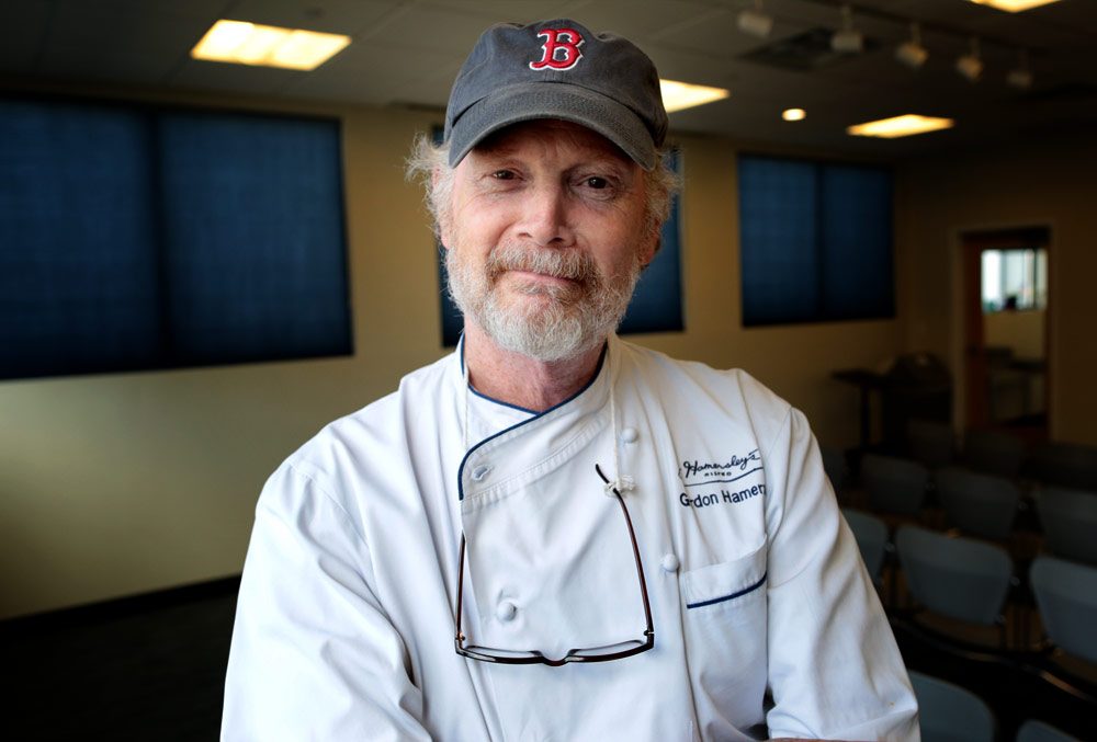 Gordon Hamersley, chef and co-owner of Hamersley’s Bistro in Boston’s South End, in WBUR's studios. (Robin Lubbock/WBUR)