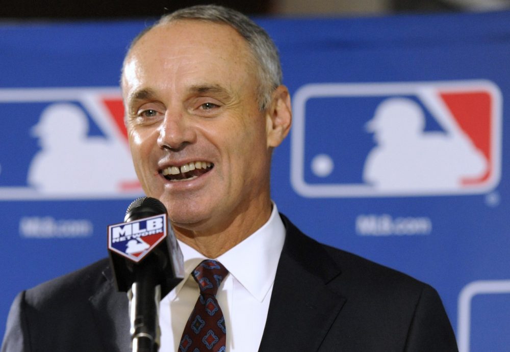 MLB Chief Operating Officer Rob Manfred at the press conference announcing him as the league's next commissioner. (Steve Ruark/AP)