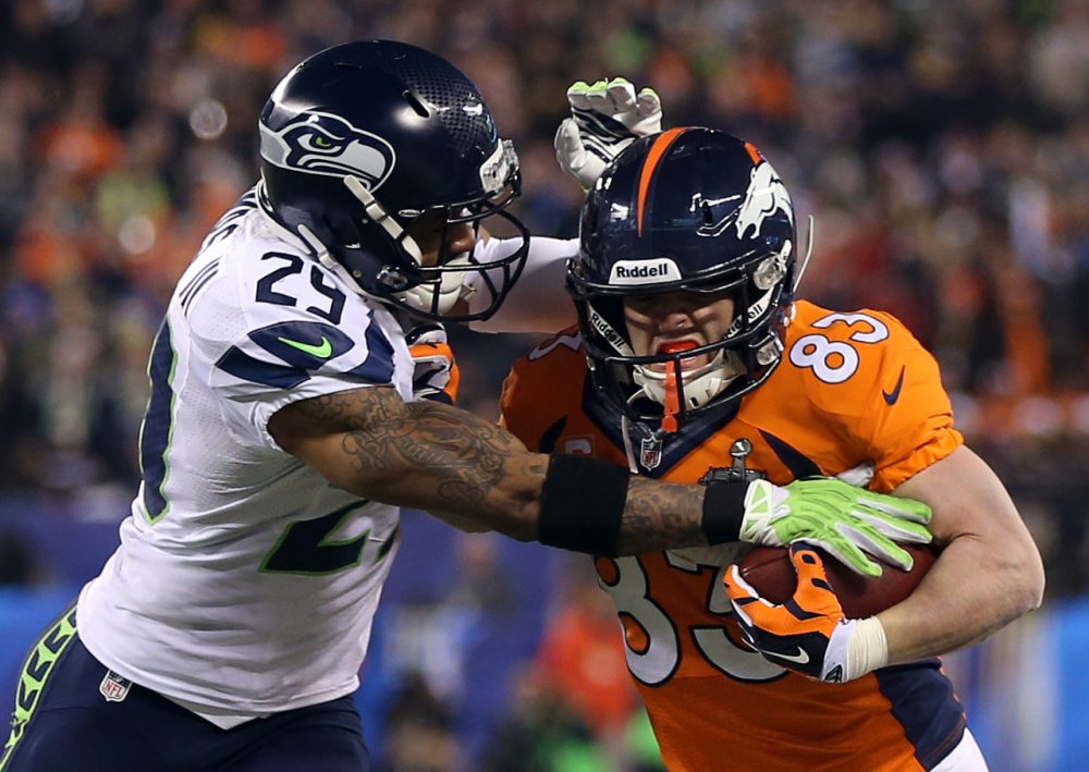 Wes Welker wore a bigger helmet during Super Bowl XLVIII against the Seahawks after suffering a two concussions in 22 days. Now, after yet another concussion in the preseason, some are wondering if he should consider retirement. (Jeff Gross/Getty Images) 