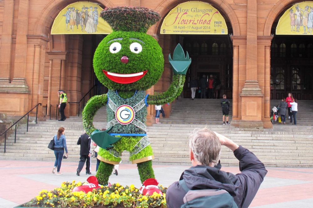 You won't find a lot of U.S. sports apparel in Scotland, but Clyde, the Commonwealth Games mascot, was everywhere this summer. (Doug Tribou/Only A Game)