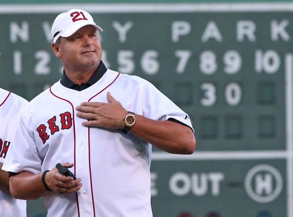 Former Boston Red Sox pitcher Roger Clemens during a ceremony prior at Fenway Park in 2013. On Thursday, Celemens will be inducted into the Red Sox Hall of Fame. (AP/Elise Amendola)