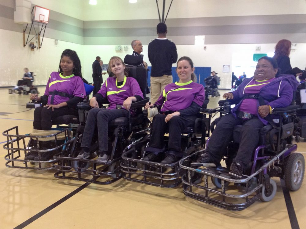 The &quot;Kryptonite Pride&quot; power soccer team: from Left to Right: Lessia Bemmel, Alison Boswell, Jessica Lehman, Nikki Brown-Booker. (George Lavender/OAG)