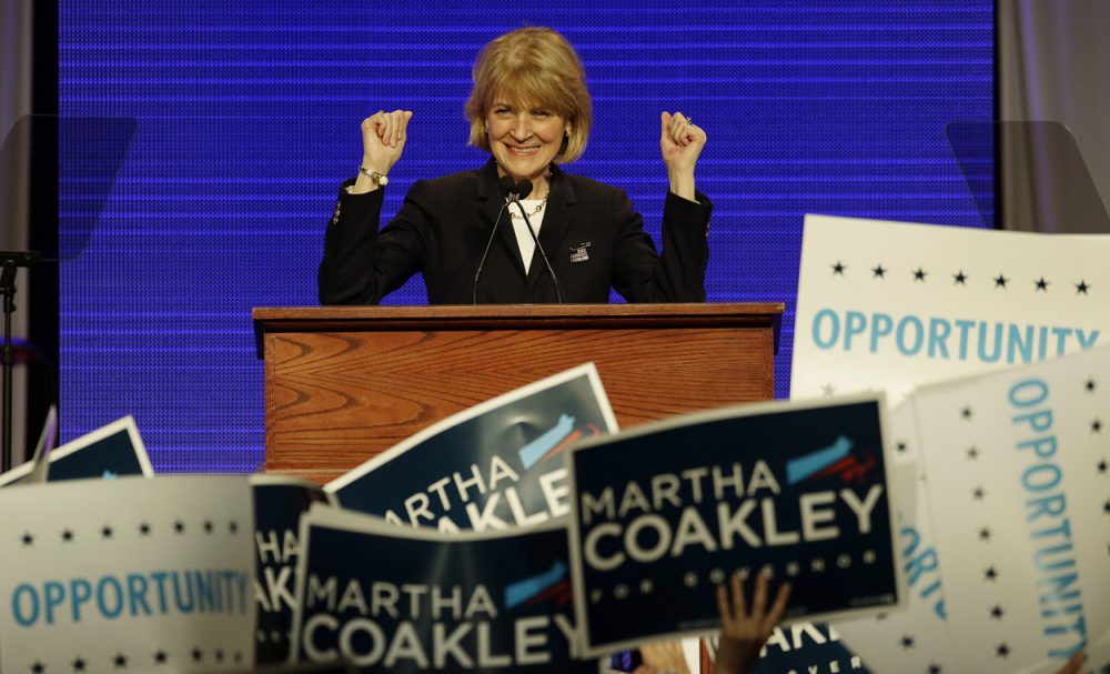 Massachusetts Attorney General Martha Coakley is the front-runner in the Democratic gubernatorial race, and maintains a lead in hypothetical general election matchups. She's seen here in a June file photo. (Stephan Savoia/AP)