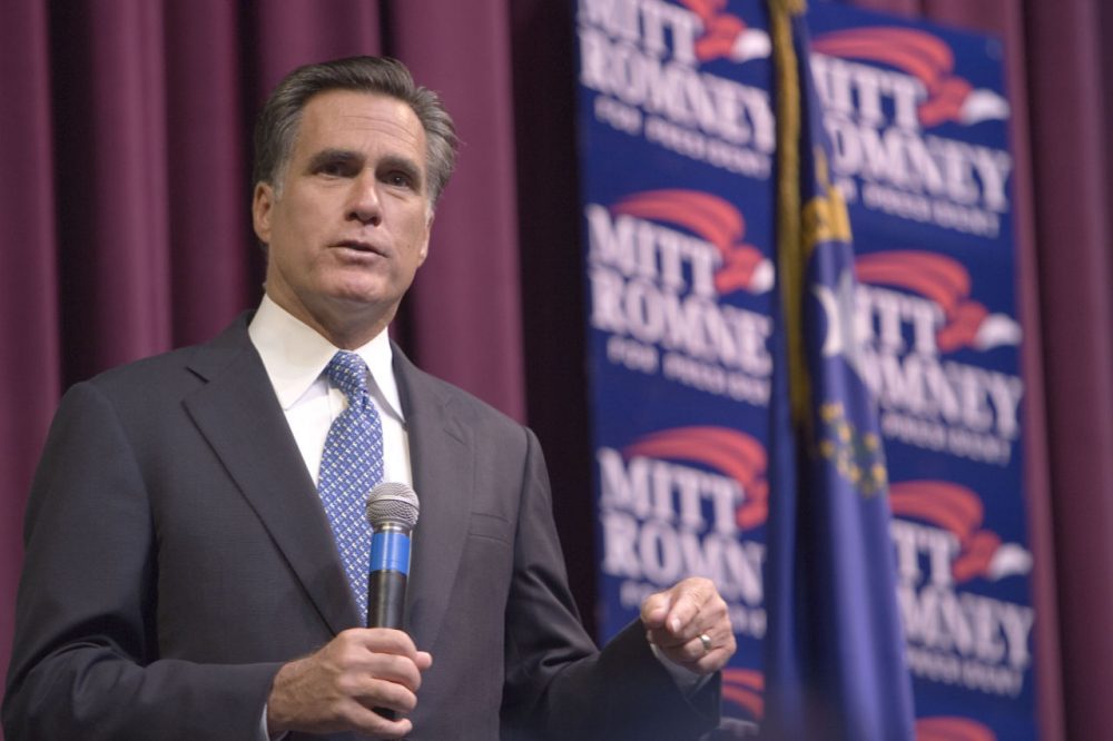Former GOP presidential candidate Mitt Romney speaks during his campaign in 2007. (Ross Andreson/Elko Daily Free Press/AP)