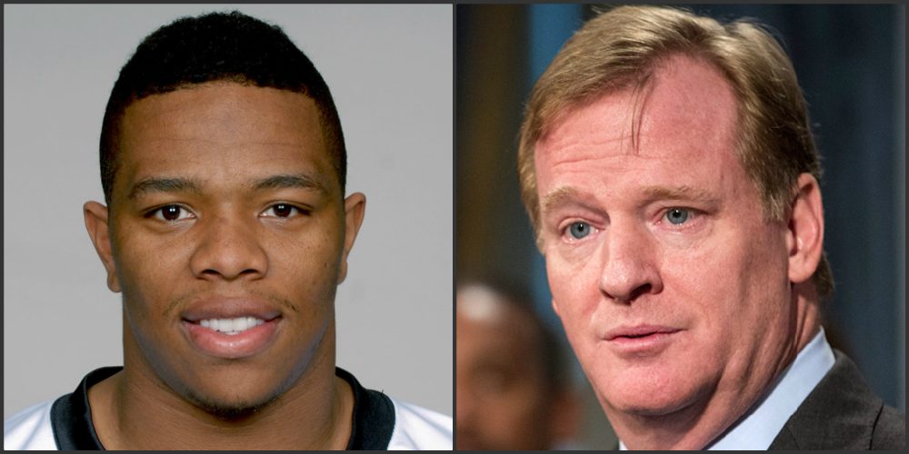 Ray Rice (left) and Roger Goodell (right). (Handout/Andrew Burton/Getty Images)