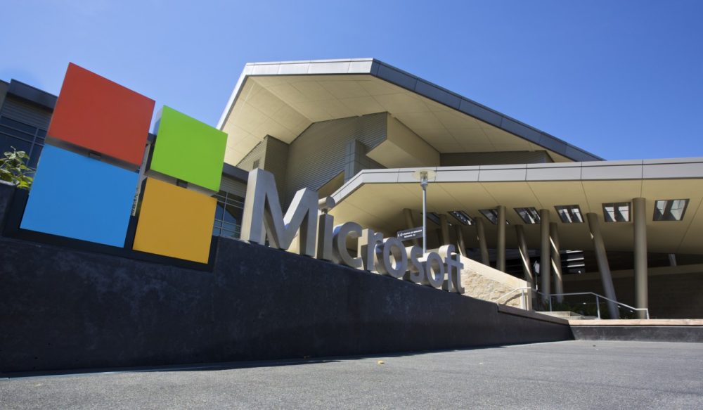 The Visitor's Center at Microsoft Headquarters campus is pictured July 17, 2014 in Redmond, Washington. Microsoft was one of the first companies to implement an internal carbon fee to reduce emissions. (Stephen Brashear/Getty Images)