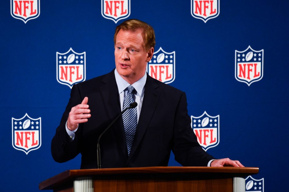 ESPN has supsended columnist Bill Simmons over comments he made criticizing National Football League commissioner Roger Goodell, who is pictured speaking during a press conference on September 19, 2014. (Alex Goodlett/Getty Images)