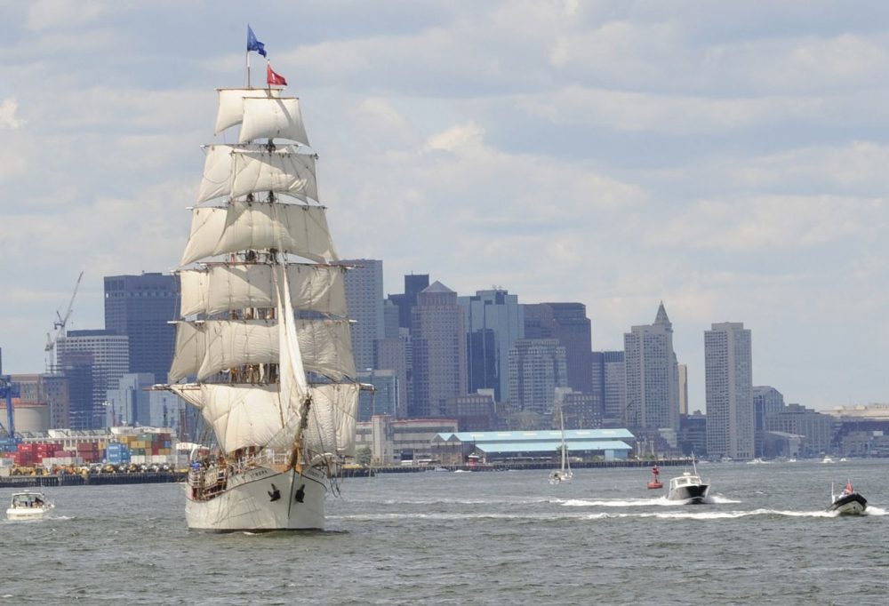 The barque Europa, of the Netherlands, departs Boston following Sail Boston in July 2009.  (Lisa Poole/AP)