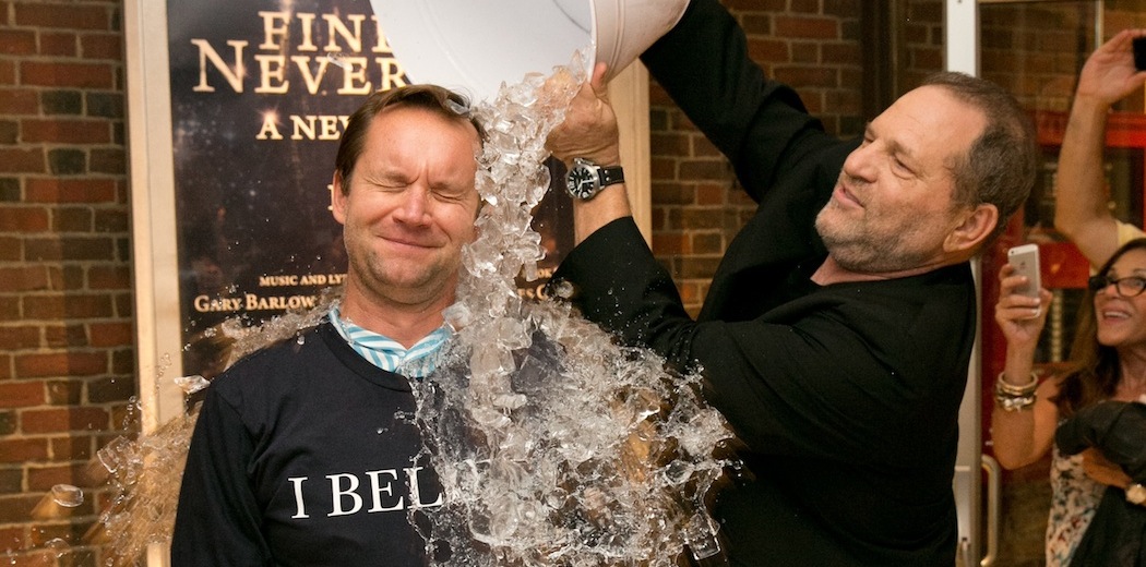 Producer Harvey Weinstein wins an ALS Ice Bucket Challenge against New York Post writer Michael Riedel. (Evgenia Eliseeva)