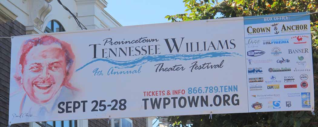 Banner advertising annual Tennessee Williams theater festival (Andrea Shea/WBUR)