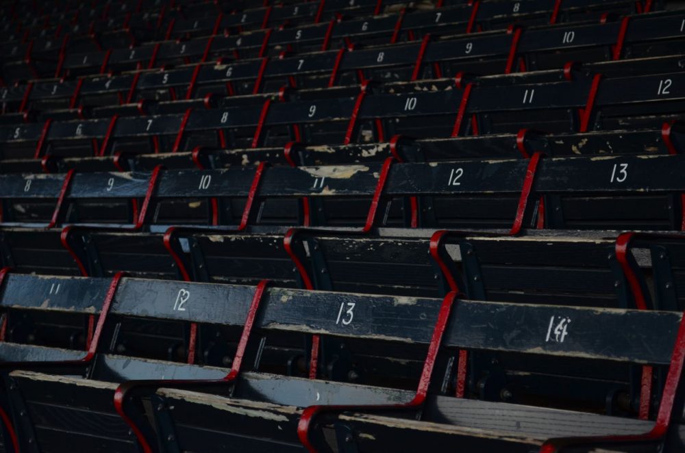 Empty grandstands at Fenway (Sharon Brody/WBUR)