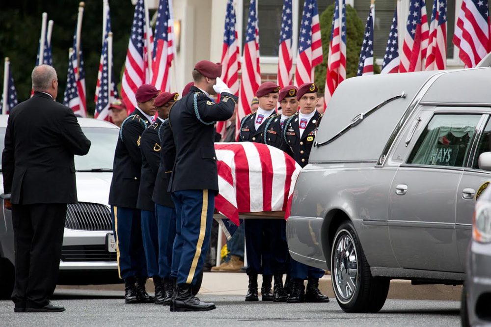 Spc. Brian Arsenault is being buried with full military honors. (Jesse Costa/WBUR)