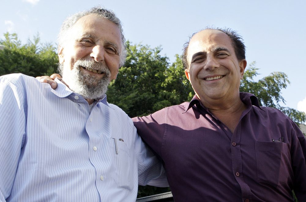 Tom Magliozzi, left, and Ray Magliozzi pose together in Cambridge in 2008. (Charles Krupa/AP)