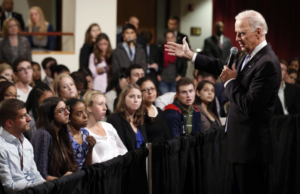 Vice President Joe Biden answers questions from students at Harvard University's Kennedy School of Government in Cambridge, Mass. Thursday. (Winslow Townson/AP)