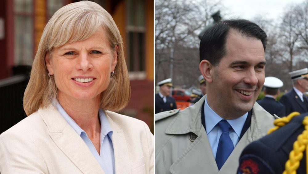Democrat Mary Burke is running against incumbent Republican Governor Scott Walker in a tightly contested race in Wisconsin. (burkeforwisconsin.com; Scott Walker/Facebook)