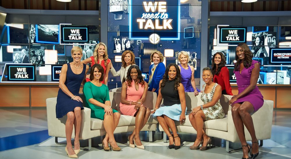 Andrea Kremer: &quot;Once...stuck in support roles, serving as warm-up acts for male analysts, female sports journalists today are recognized for their knowledge and opinions about the teams and the players they cover.&quot; Pictured: Eleven of the 12 featured members of 'We Need To Talk.' Front (L to R): Dara Torres, Dana Jacobson, Swin Cash, Laila Ali, Katrina Adams. Back (L to R): Allie LaForce, Amy Trask, Lesley Visser, Andrea Kremer, Tracy Wolfson and Lisa Leslie. (CBS Sports/Courtesy)