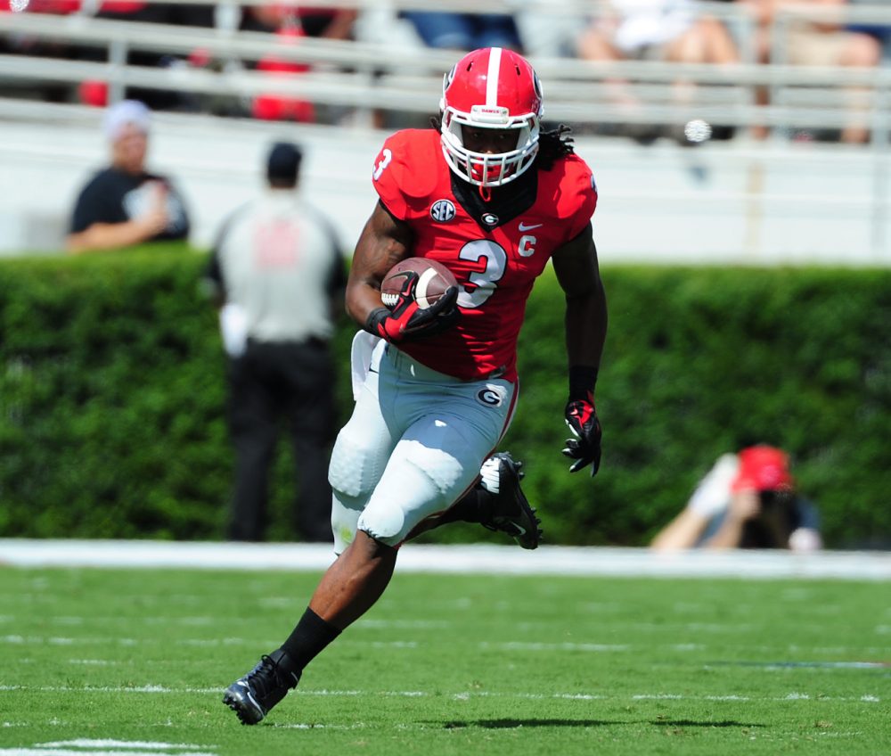 Georgia running back Todd Gurley has been suspended indefinitely while he's investigated for allegedly accepting cash in exchange for his autograph.  (Scott Cunningham/Getty Images)