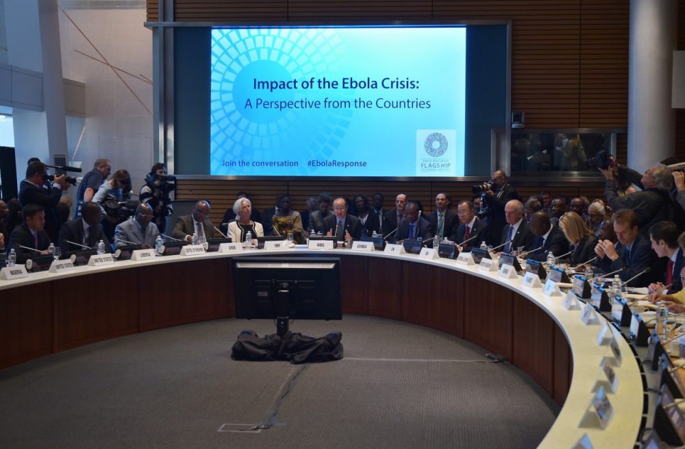 World leaders meet about the impact of the Ebola crisis, during the IMF  World Bank 2014 Annual Meetings on October 9, 2014 in Washington, DC. (Mandel Ngan/AFP/Getty Images)