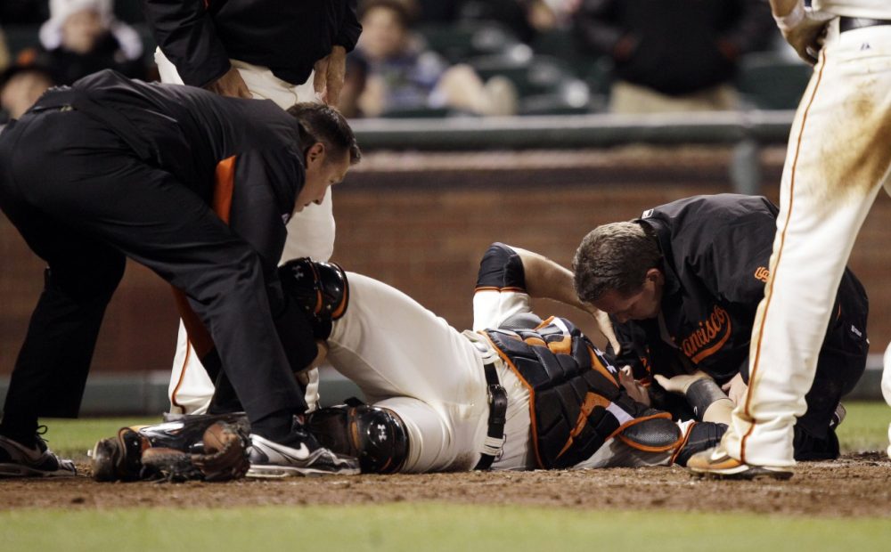 The 2011 collision left San Francisco Giants catcher Buster Posey with a broken leg and damage to his ankle sparked the conversation that eventually led to the adoption of Rule 7.13 this season. (Marcio Jose Sanchez/AP)