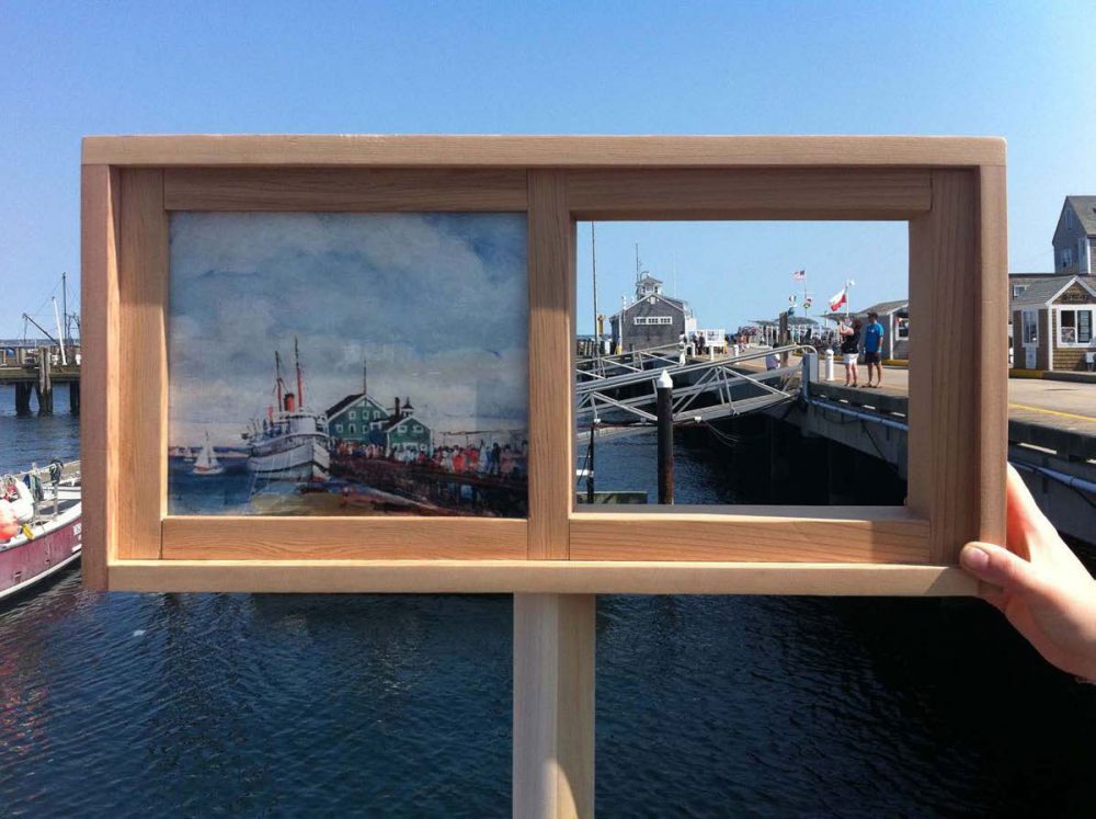 Macmillan Pier and
‘‘The Steel Pier Arriving’ by Nancy M. Ferguson. 
(Courtesy of PAAM)