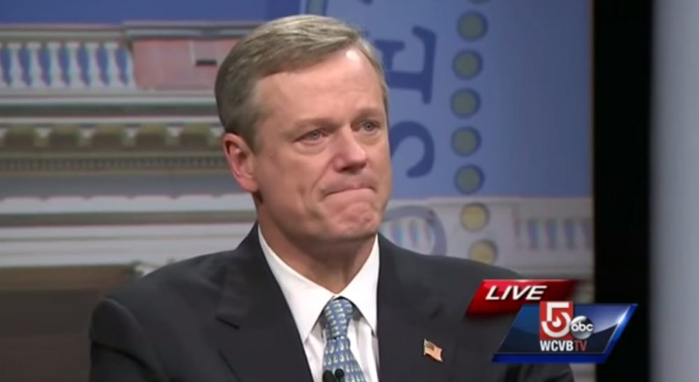 In this screen grab, Republican Charlie Baker speaks during a gubernatorial debate with Democrat Martha Coakley, Tuesday, October 28, 2014. (WCVB/youtube)