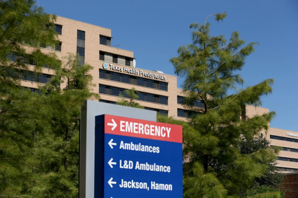 A general view of Texas Health Presbyterian Hospital Dallas is seen where patient Thomas Eric Duncan is being treated for the Ebola virus on October 4, 2014 in Dallas, Texas. The patient who had traveled from Liberia to Dallas marks the first case of this strain of Ebola that has been diagnosed outside of West Africa. (Photo by Joe Raedle/Getty Images)