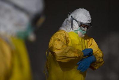 A licensed clinician participates in a CDC training course in Alabama earlier this month for treating Ebola patients. (Brynn Anderson/AP) 