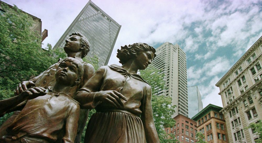 Kevin Duffy: &quot;The risk that the hopeful who boarded the St. John took, and the fate that befell too many of them, remain real for immigrants from other countries today.&quot; Statues created by artist Robert Shure depicting a hopeful Irish family landing in Boston in the 19th century. The statues are dedicated in memory of those who suffered through the famine in Ireland that killed an estimated 1 million of its people more than a century and a half ago. (Victoria Arocho/AP)