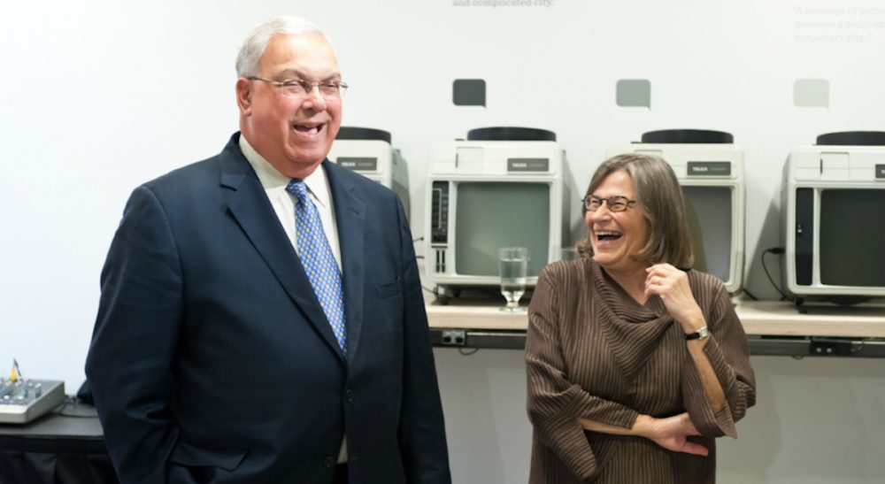 Renee Loth: &quot;Whether we saw each other weekly or after an absence of six months, nearly his first words of greeting were invariably about the tree. How’s that tree doin’? Tree good? How’s the tree? Pictured: Mayor Tom Menino and the author, sharing a laugh about her maple tree, May 22, 2012. (Boston Society of Architects/flickr)