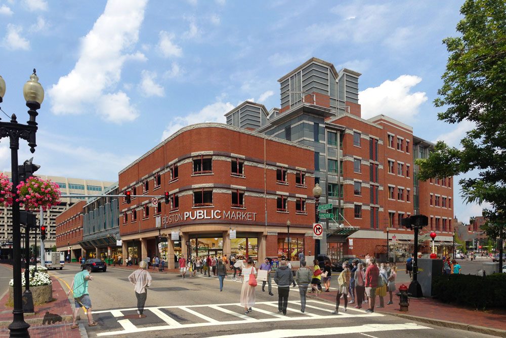 This rendering shows a view of the Boston Public Market from Congress and Hanover streets. (Courtesy of Architerra Inc.)