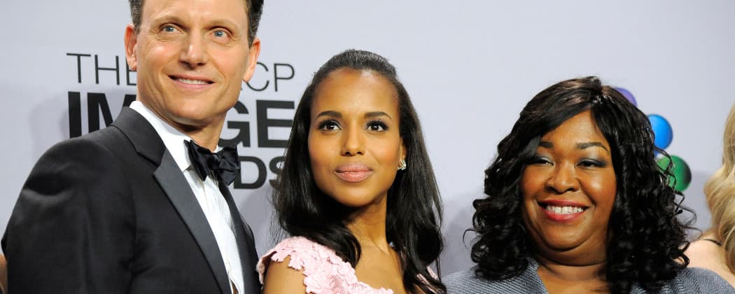 Tony Goldwyn, Kerry Washington and Shonda Rhimes pose at the 44th Annual NAACP Image Awards in Los Angeles on Feb. 1, 2013. (Chris Pizzello/Invision/AP)