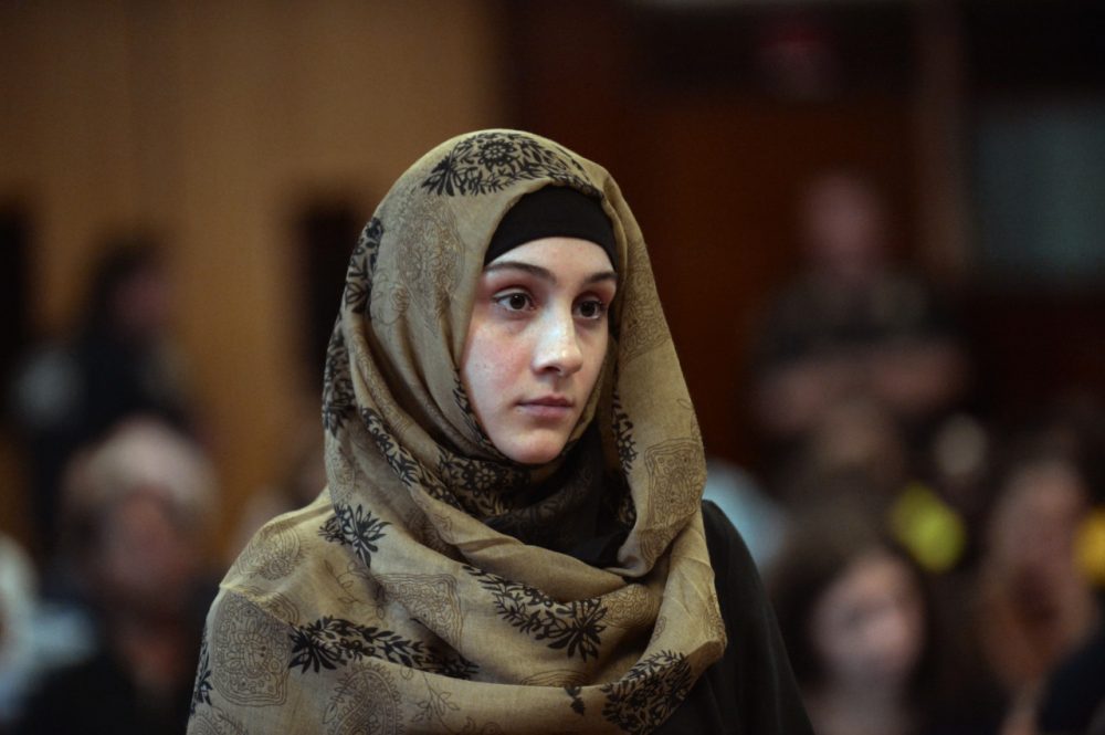 Ailina Tsarnaeva, sister of Boston Marathon bombing suspect Dzhokhar Tsarnaev, at an earlier, unrelated court hearing in New York.  (AP Pool)