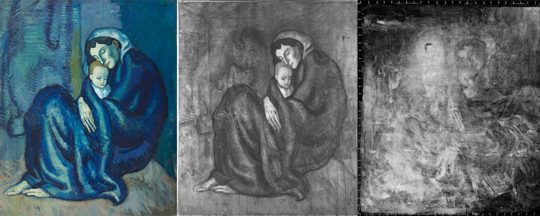 Beneath Pablo Picasso's &quot;Mother and Child&quot; hides a portrait of Picasso's friend, poet Max Jacob. You can see sort of the arc of some eyebrows. (Harvard Art Museums)