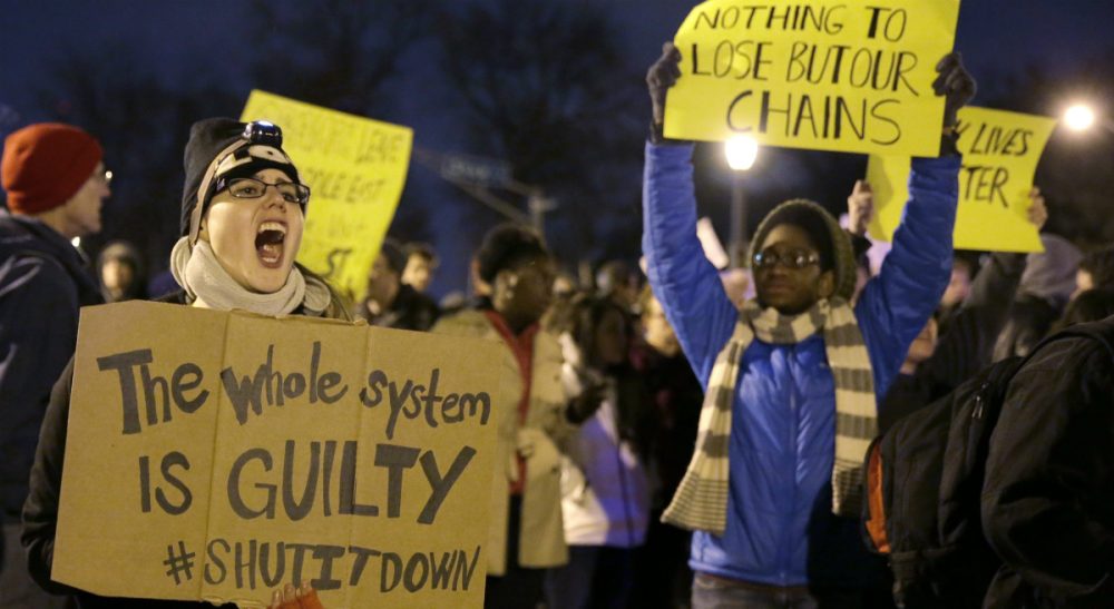 Tiziana Dearing: Certain members of the media seem to think rioting is a uniquely black form of expression. It isn't. In this photo, protesters block streets after the announcement of the grand jury decision, Monday, Nov. 24, 2014, in St. Louis, Mo. A grand jury has decided not to indict Ferguson police officer Darren Wilson in the shooting death of 18-year-old Michael Brown. (Jeff Roberson/AP)
