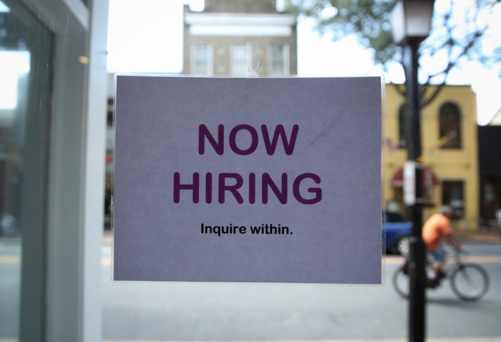 A hiring sign is seen July 5, 2013 in Old Town Alexandria, Virginia. (Alex Wong/Getty Images)
