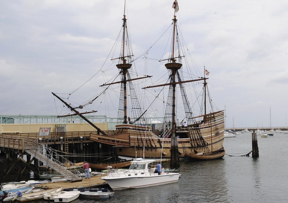 In 2008, a replica of the Mayflower ship sits docked in Plymouth, Mass. (Lisa Poole/AP)
