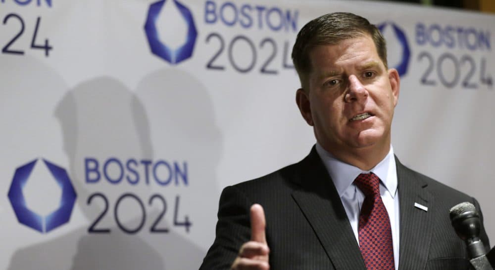 James Davitt Rooney: The U.K.'s experience hosting the 2012 Games can be a beacon for Boston as it seeks to stoke long-term economic development. Pictured: Boston Mayor Marty Walsh addresses an audience during an event held to generate public interest in a 2024 Olympics bid for the city of Boston at a bar, Monday, Oct. 6, 2014, in Boston. (Steven Senne/AP)