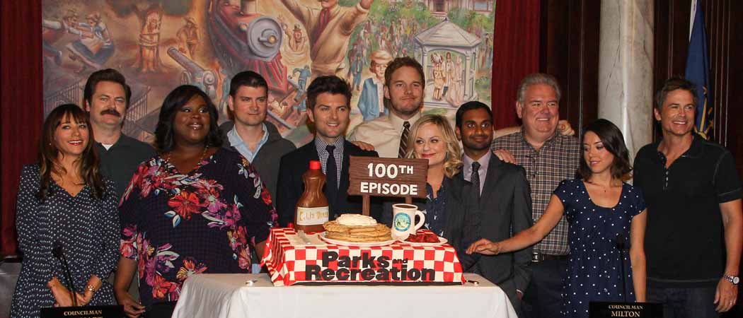 Cast members of &quot;Parks And Recreation&quot; celebrate the show's 100th episode in 2013. (Paul A. Hebert/Invision/AP)