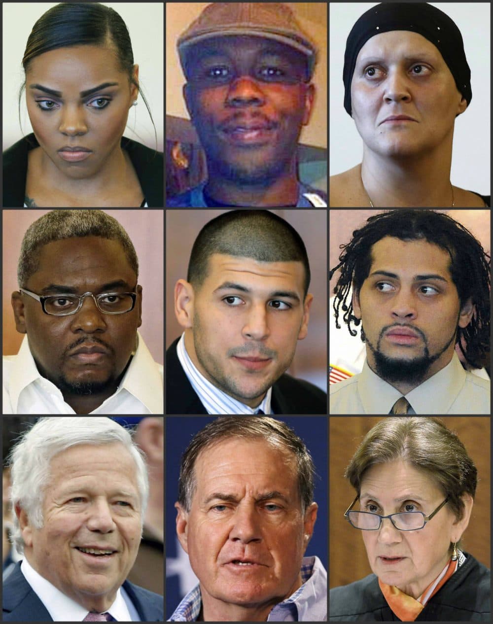 Key players in the Aaron Hernandez murder trial. (AP/WBUR file photo)