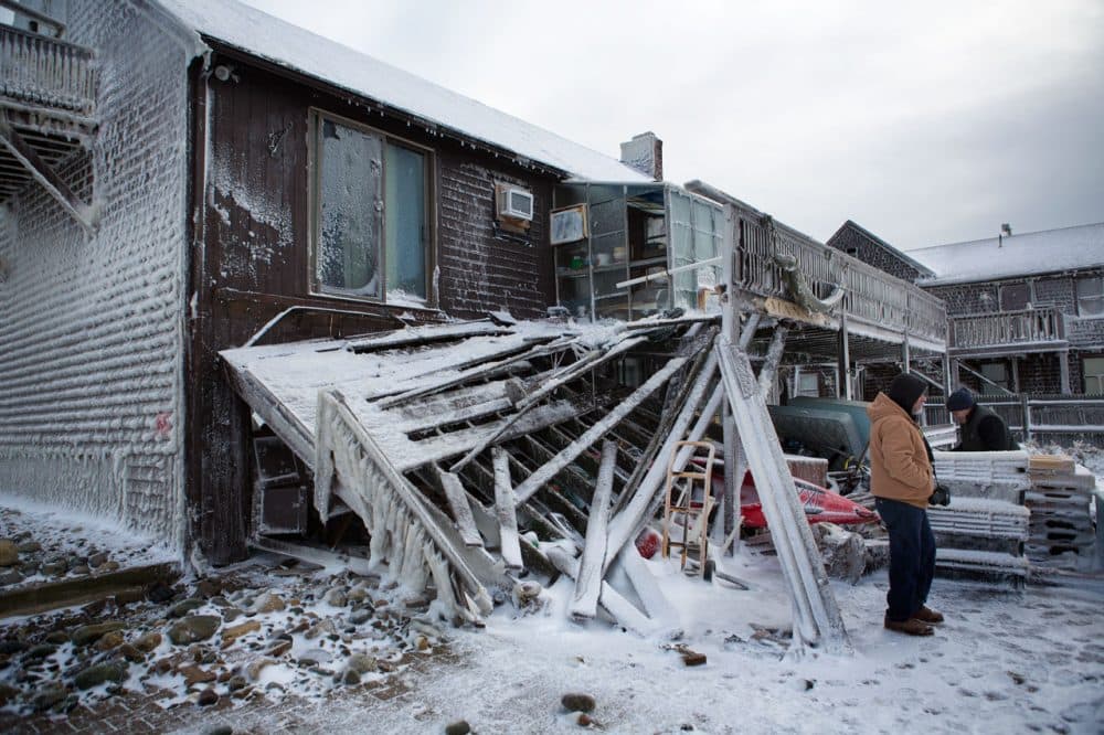 Many homes were damaged on Brant Rock in Marshfield due to a breach in the seawall during the January blizzard. (Jesse Costa/WBUR) 