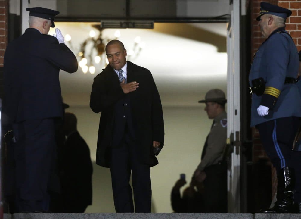 Massachusetts Gov. Deval Patrick departs the State House during the traditional &quot;lone walk&quot; Wednesday. (Steven Senne/AP)